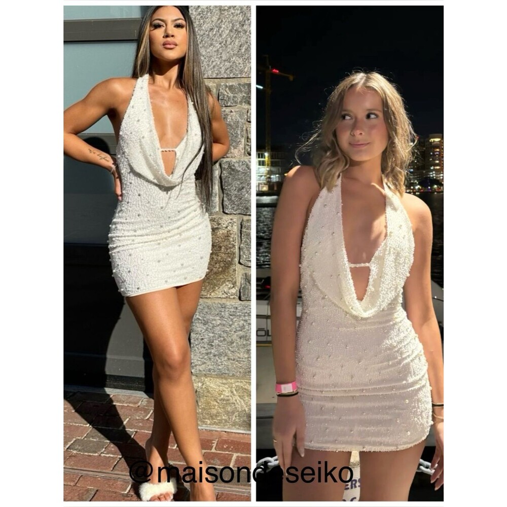 NEW Oh Polly Mini Dress White Beaded Halter Versailles Bachelorette size 0